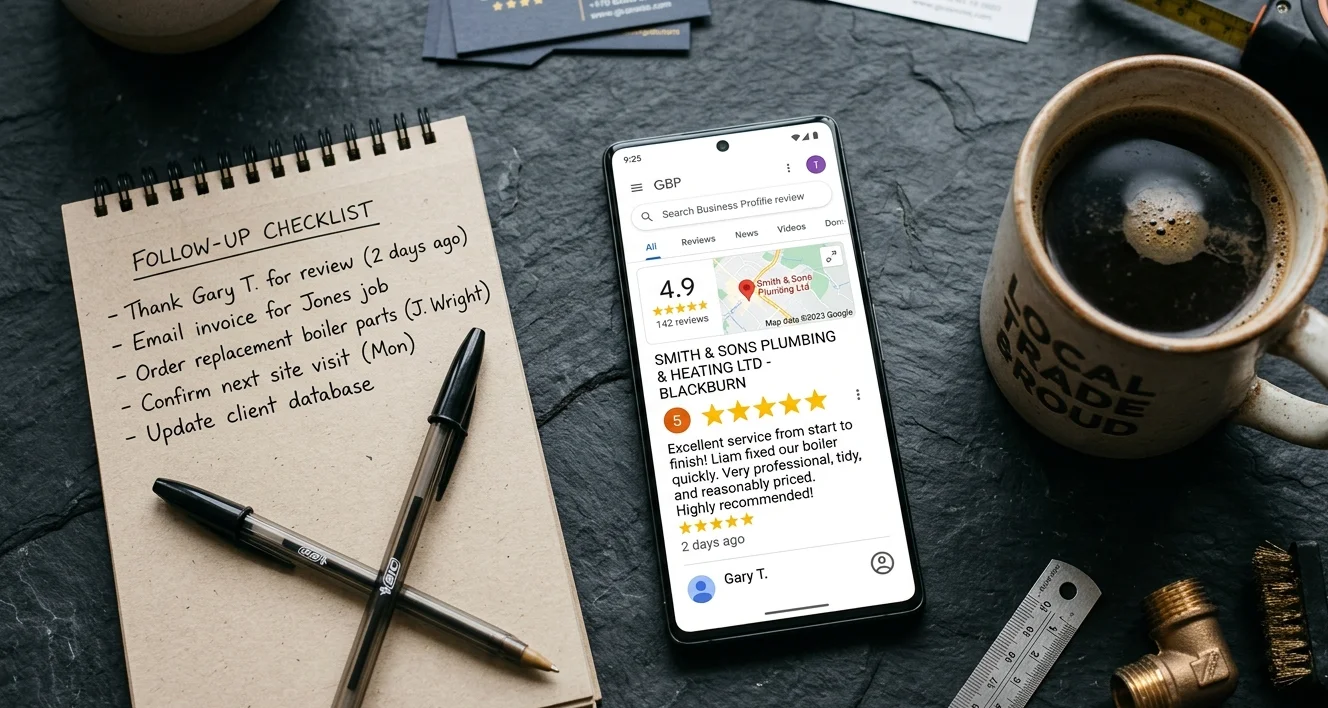 Google Business Profile review checklist for Blackburn trade business - tracking recent 5-star reviews to improve local SEO rankings