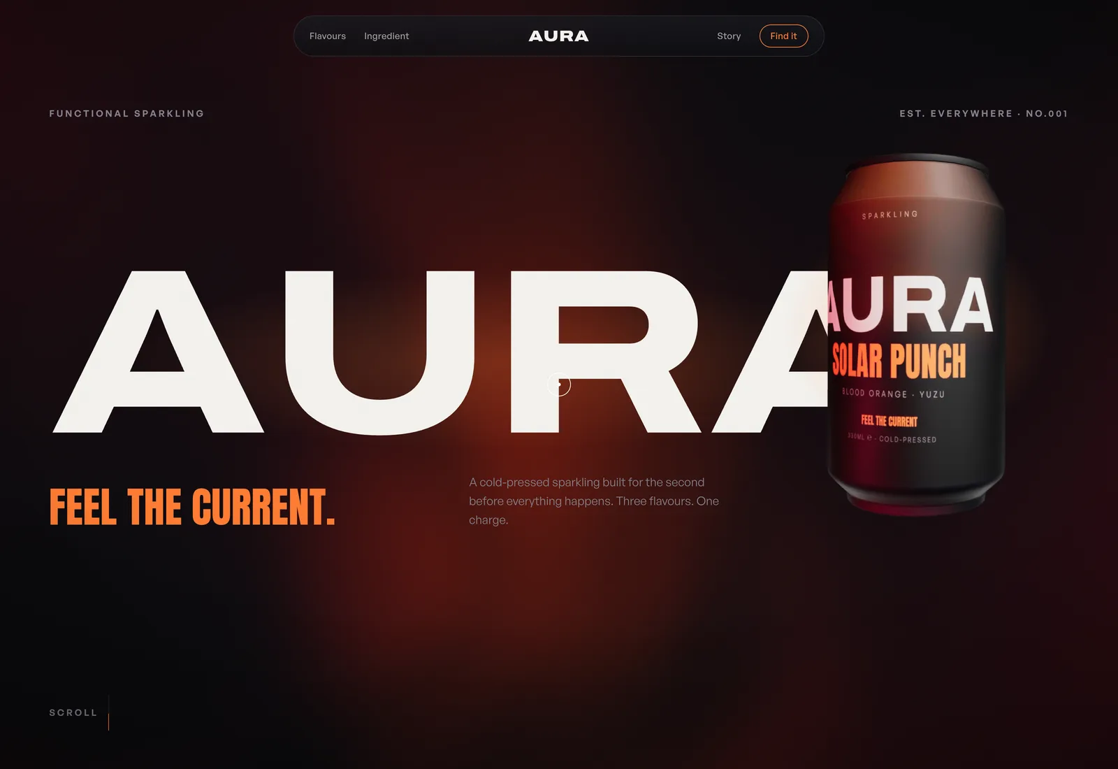AURA, a Lumeops concept drinks brand with a custom-coded real-time 3D website