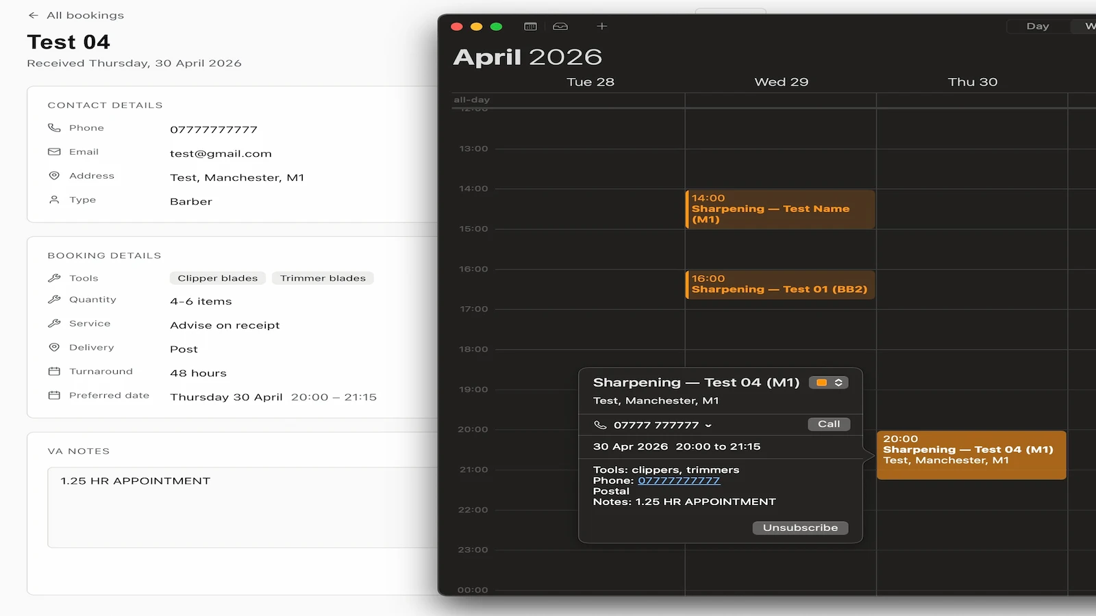Calendar sync dashboard