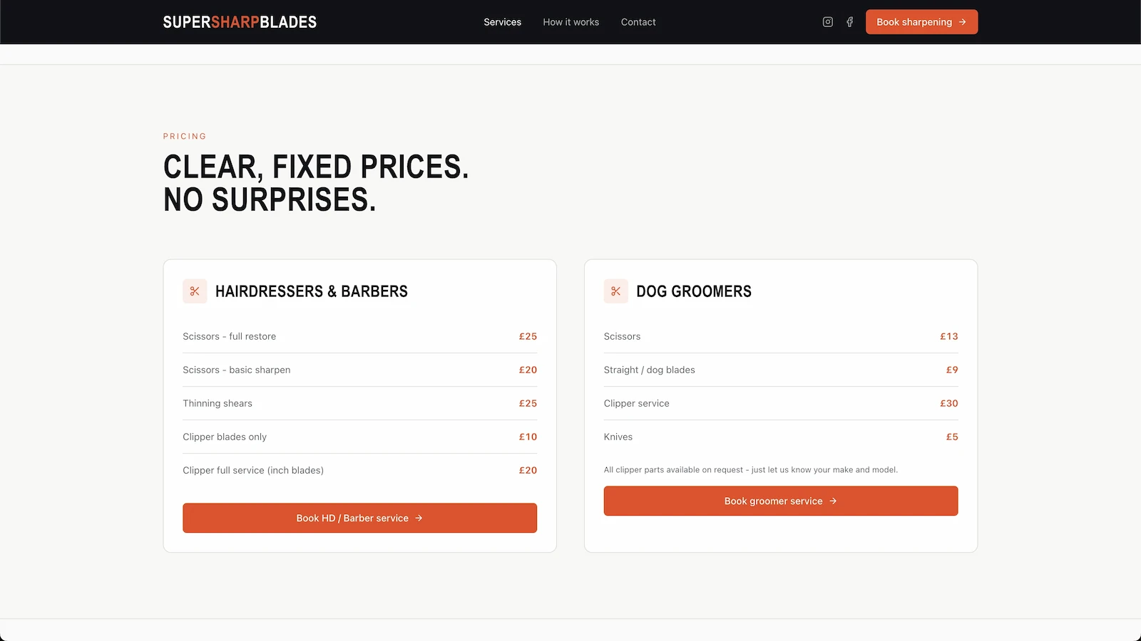 Super Sharp Blades services page